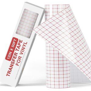Clear Vinyl Transfer Paper Tape Roll-12 x50 FT w/Alignment Grid Application Tape